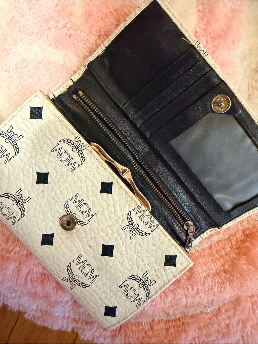 MCM White Monogram Continental Wallet with Black Print - Picture 2 of 2